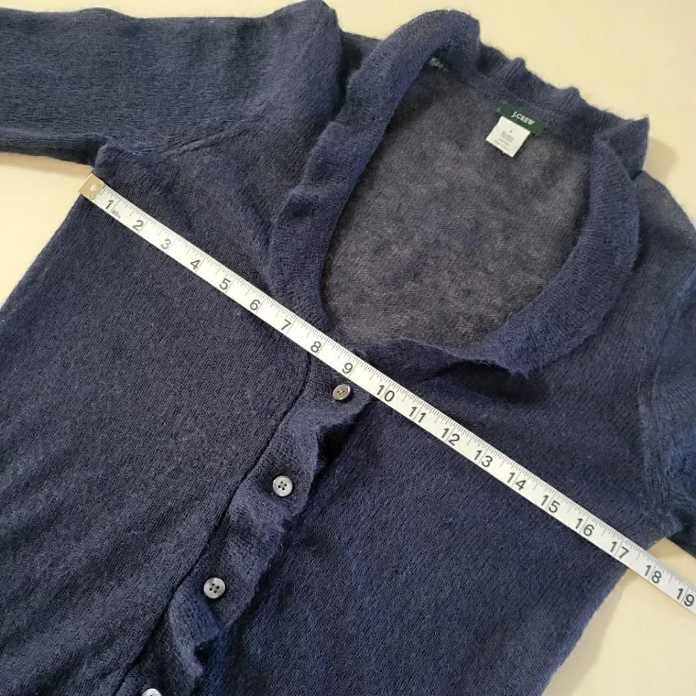 J. Crew Women's Navy Ruffle V-neck Mohair Long Sleeve Cardigan Sweater
